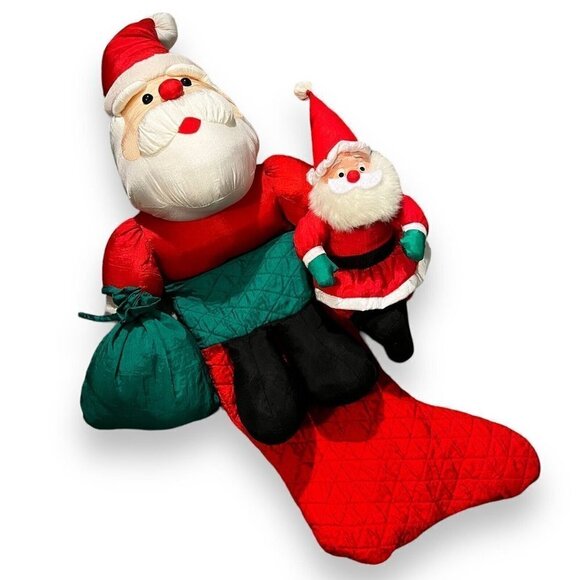 1994 Puffalump Style Nylon Parachute Santa Stocking + 9” Santa plush Christmas - Picture 1 of 16